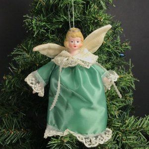1 Vintage Angel Christmas Ornament, porcelain head arms angel small tree topper